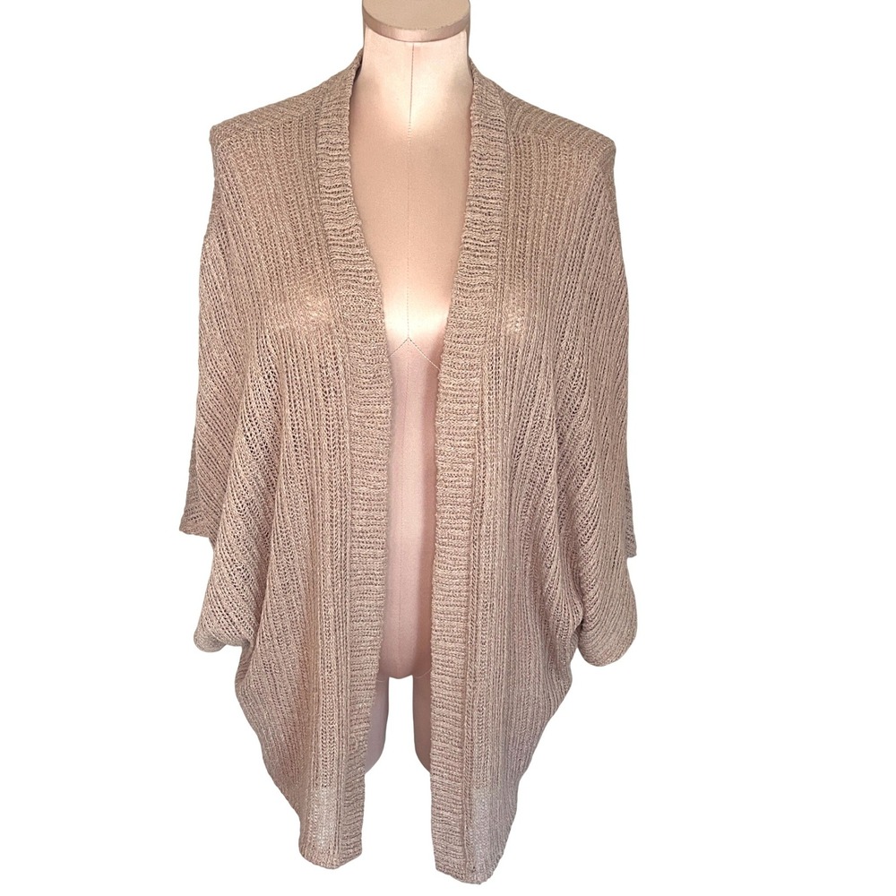 Cherish Tan Beige Open Knit Cocoon Cardigan Sweater Batwing Sleeve One Size